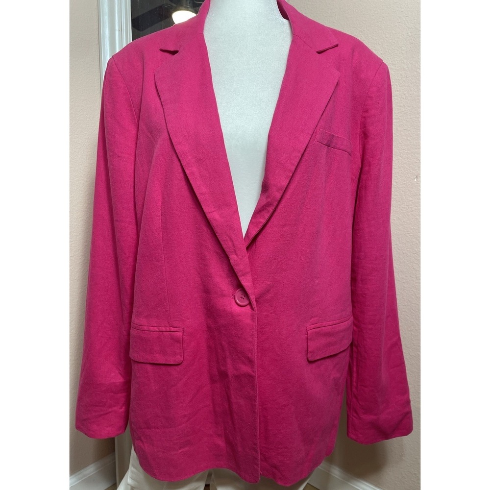 Bar III Linen Blend Blazer Hot Pink One Button Lightweight‎ Jacket Women M